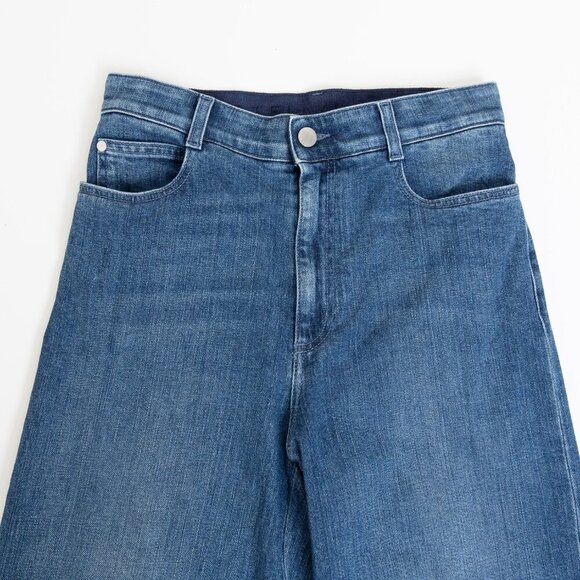 Stella McCartney Lace Hem Cropped Wide Leg Jeans Medium Wash Size 28 - Picture 4 of 14